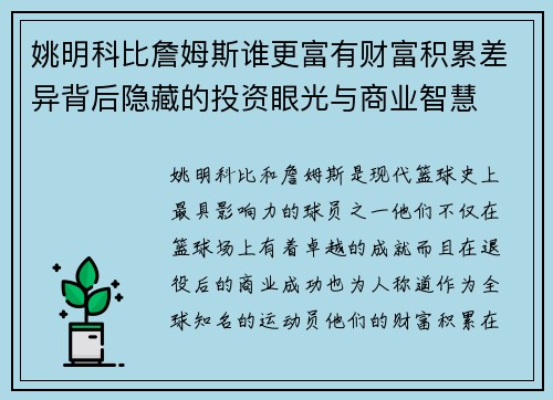 姚明科比詹姆斯谁更富有财富积累差异背后隐藏的投资眼光与商业智慧
