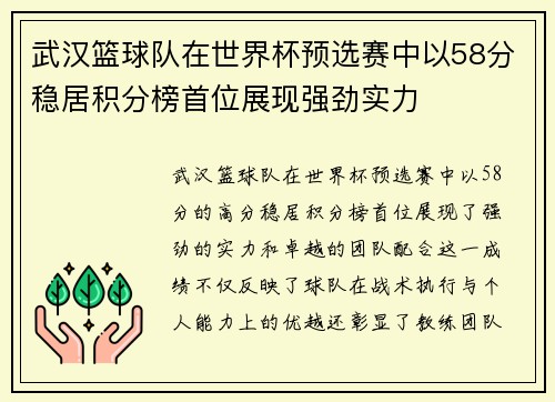 武汉篮球队在世界杯预选赛中以58分稳居积分榜首位展现强劲实力
