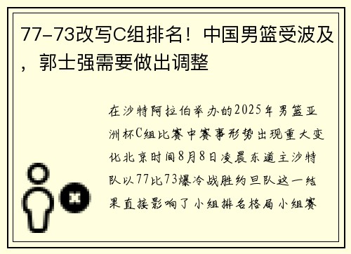 77-73改写C组排名！中国男篮受波及，郭士强需要做出调整